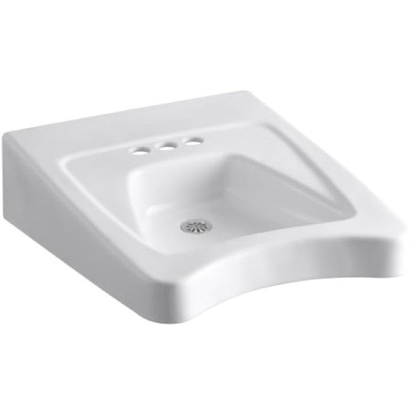 Kohler K-12636-0 Morningside 20" Wall Mounted Bathroom Sink with 3 Holes Drilled and Overflow