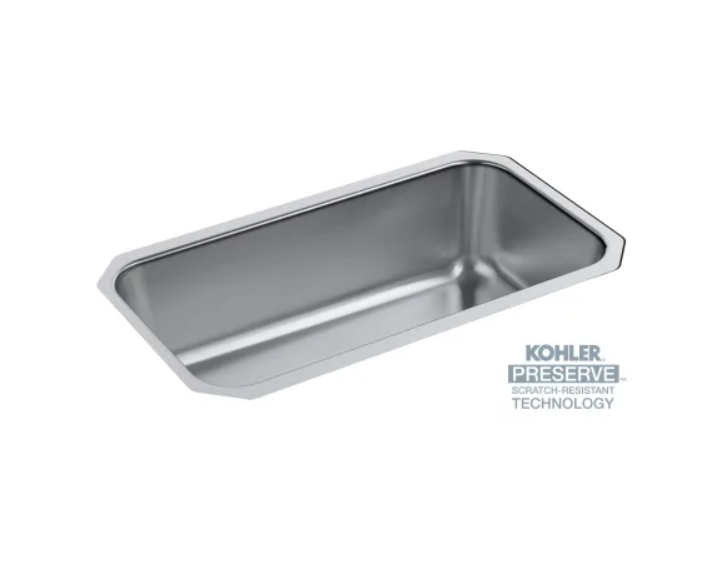 Kohler K-5290-HCF-NA Undertone Preserve 31-1-4" Single Basin Undermount Scratch Resistant Stainless Steel Kitchen Sink with Preserve and SilentShield Technology - Includes Basin Rack