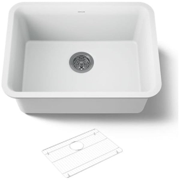 Kohler K-28001-CM6 Cairn 24-1-2" Undermount Single Bowl Neoroc Composite Kitchen Sink with Bottom Sink Rack