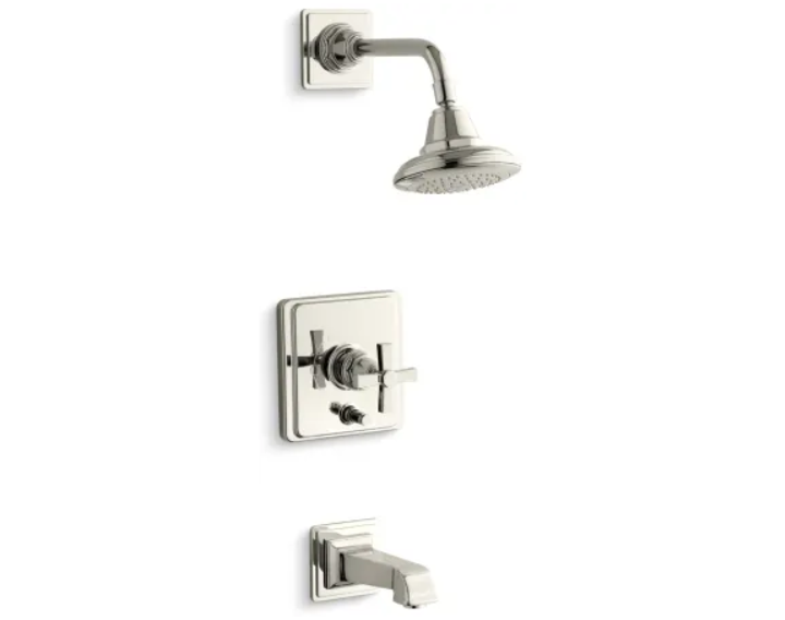 Kohler K-T13133-3A-SN Single Handle RiteTemp Tub and Shower Trim with Single Function Shower Head from the Pinstripe Pure Series