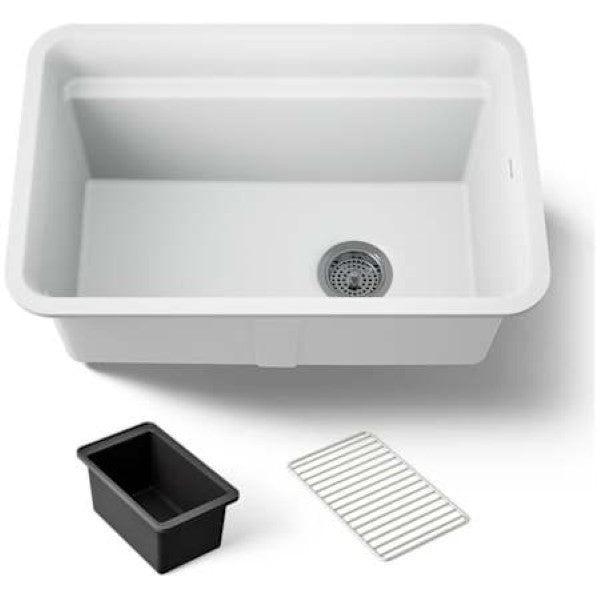Kohler K-27787-CM6 Cairn 27-1-2" Undermount Single Bowl Neoroc Granite Composite Utility Sink with Wash Bin and Utility Rack