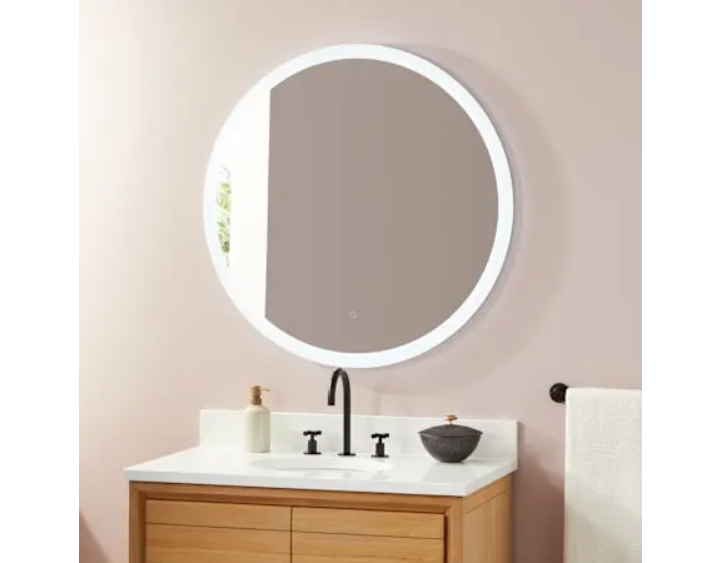 Signature Hardware SH662056LED Opalo 36" Diameter Modern Circular Frameless Bathroom Wall Mirror with Light