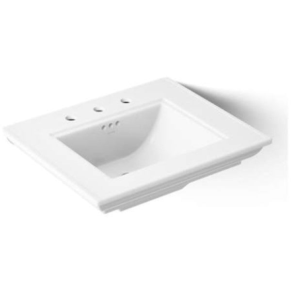 Kohler K-29999-8-0 Memoirs Stately 24-1-2" Fireclay Pedestal Sink with Overflow and 3 Faucet Holes at 8" Centers