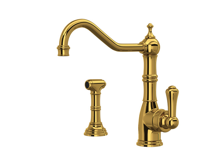 Perrin and Rowe U.4746ULB-2 Single Hole Kitchen Faucet UNLACQUERED BRASS