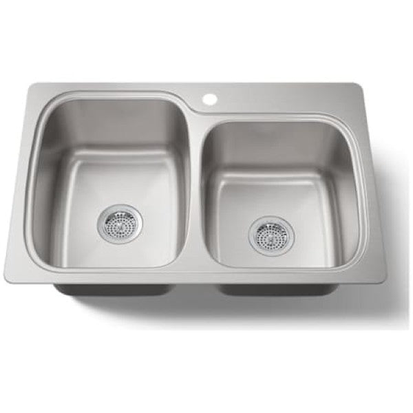 Kohler K-75791-1-NA Verse 33" Double Basin Drop-In or Undermount Stainless Steel Kitchen Sink with SilentShield