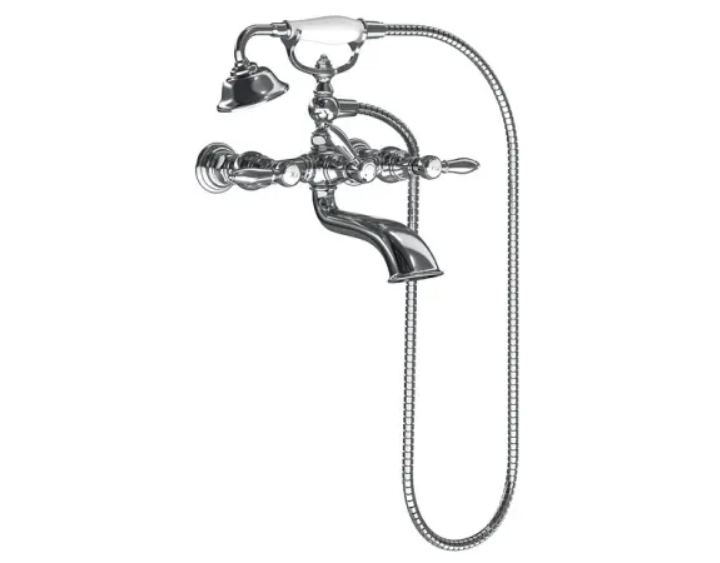 Moen S22110 Weymouth Floor Mounted Clawfoot Tub Filler with Built-In Diverter, Lever Handles, and Hand Shower - Risers and Rough-In Sold Separately