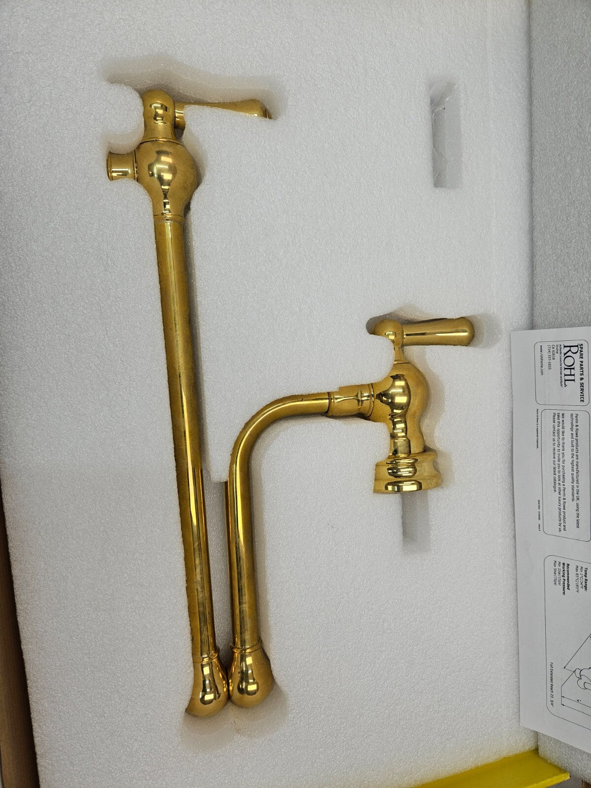 Perrin and Rowe U.4799LS-ULB-2 Wall Mount SwingArm Pot Filler UNLACQUERED BRASS