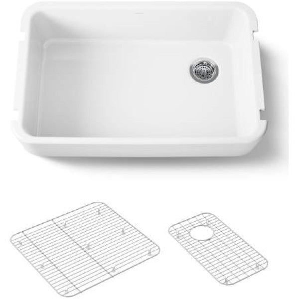 Kohler K-24268-0 Ironridge 34" Undermount Single Basin Enameled Cast Iron Kitchen Sink with Basin Rack