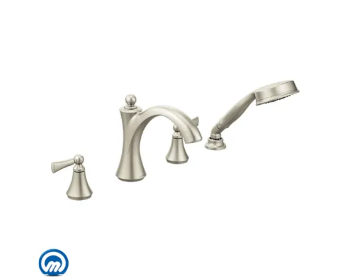 Moen T654BN Wynford Deck Mounted Roman Tub Filler Trim with Metal Lever Handles - Includes Personal Shower