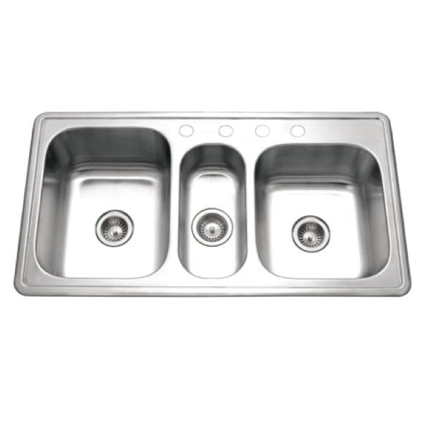 Houzer PGT-4322-1 Premier 41-5-16" Drop In Triple Basin Stainless Steel Kitchen Sink with Basket Strainer