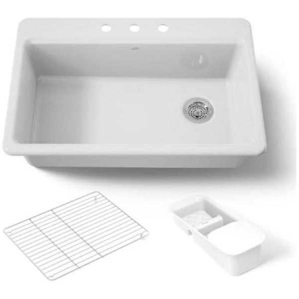 Kohler K-5871-3A2-0 Riverby 33 Single Basin Top-Mount Enameled Cast-Iron K