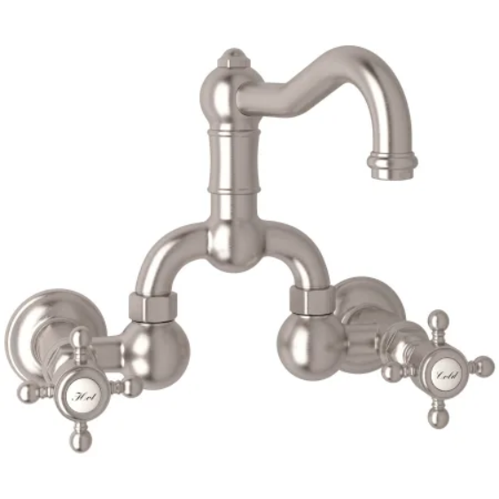 Rohl A1418XMSTN-2 Acqui 1.2 GPM Wall Mounted Widespread Bridge Bathroom Faucet with Pop-Up Drain Assembly