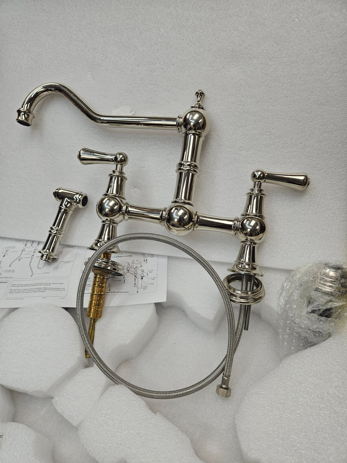 Perrin and Rowe U.4764L-PN-2 Widespread Bridge Kitchen Faucet - Includes Side Sp