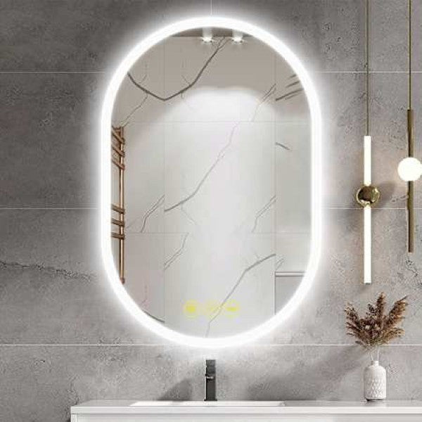 Brio Lighting BOMIR83638 Zoe 24" W x 36" H Contemporary Oval Aluminum Frameless Bathroom Wall Mirror with LED Lighting