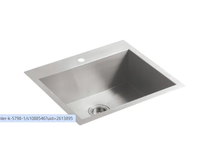 Kohler K-3822-1-NA #C129 Vault 25" Single Basin Top-Mount-Under-Mount 18-Gau