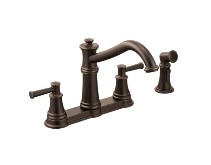 Moen 7255ORB Belfield 1.5 GPM High-Arc Double Handle Kitchen Faucet with Side Spray