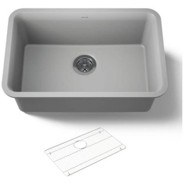Kohler K-28000-CM4 Cairn 27-1-2" Undermount Single Bowl Neoroc Composite Kitchen Sink with Bottom Sink Rack