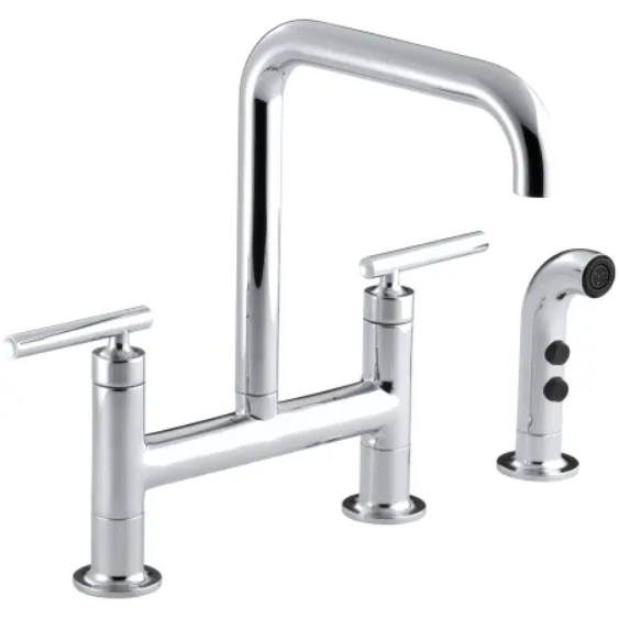 Kohler K-7548-4-CP Purist 1.5 GPM Widespread Bridge Kitchen Faucet