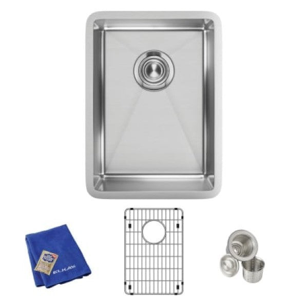 Elkay ECTRU12179TC Crosstown 13-1-2" Undermount Single Basin Stainless Steel Bar Sink with Basin Rack and Basket Strainer