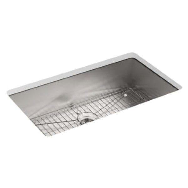 Kohler K-3821-4-NA Vault 33" Single Basin Drop-In - Under-Mount 18-Gauge Stainless Steel Kitchen Sink with SilentShield - Basin Rack Included