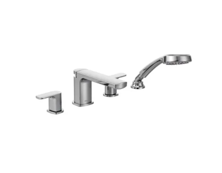 Moen T936 Rizon Double-Handle Widespread Low Arc Deck Mounted Roman Tub Filler with Hand Shower