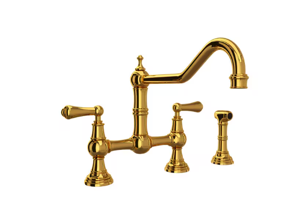 Perrin & Rowe U.4764L-U Bridge Kitchen Faucet With Side Spray UNLACQUERED BRASS