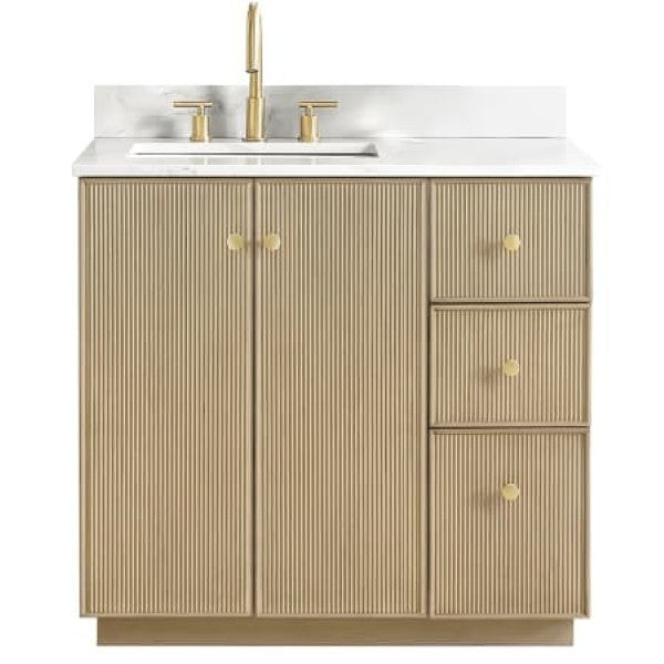Miseno MV-NM-OZA36-WQT-NO Oza 36" Free Standing Single Basin Vanity Set with Cabinet and Quartz Vanity Top