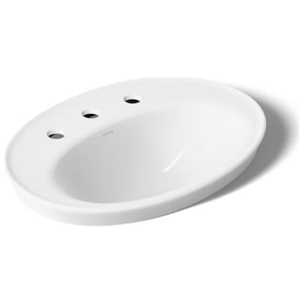 Kohler K-2075-8-0 Serif 16-7-8" Drop In Bathroom Sink with 3 Holes Drilled and Overflow