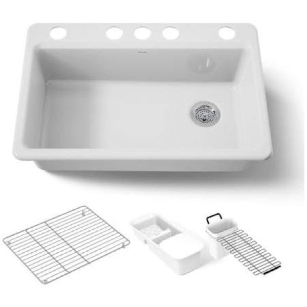 Kohler K-5871-5UA3-0 Riverby 33 Undermount Single Basin Enameled Cast Iron