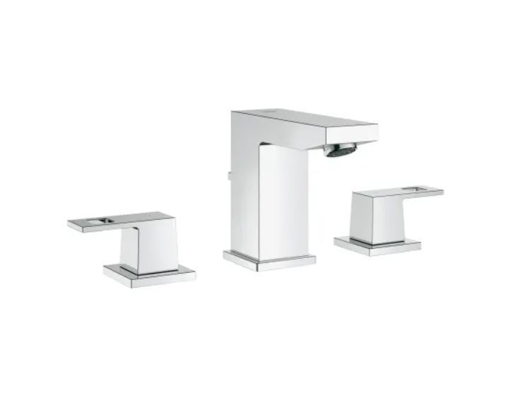 Grohe 2037000A Eurocube 1.2 GPM Widespread Bathroom Faucet with StarLight, EcoJoy, and QuickFix Technologies - Includes Pop-Up Drain Assembly