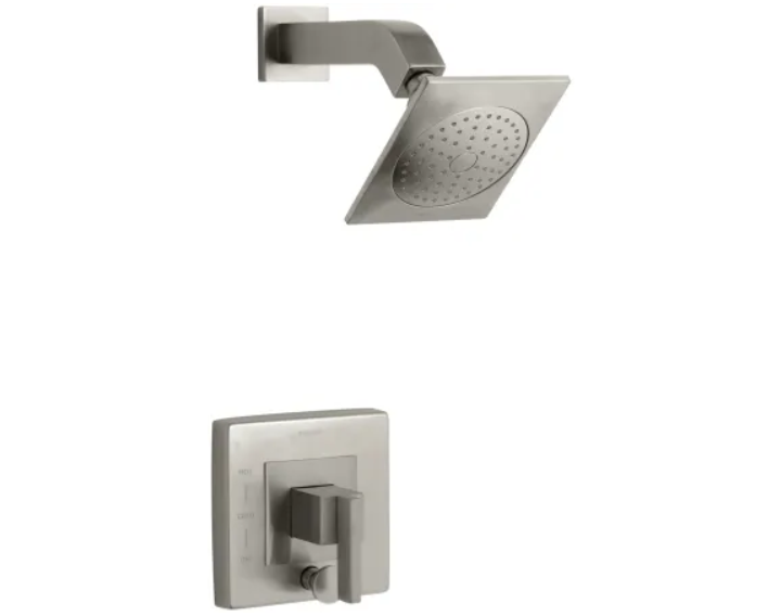 Kohler K-T14665-4-BN Single Handle Rite-Temp Pressure Balanced Shower Valve Trim with Single Function Shower Head, Diverter and Metal Lever Handle from the Loure Collection