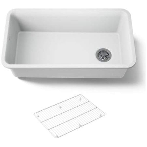 Kohler K-8206-CM6 Cairn 33-1-2" Undermount Single Bowl Neoroc Quartz Composite Kitchen Sink with Bottom Sink Rack