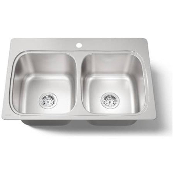 Kohler K-5267-1-NA Verse 33" Double Basin Drop In Stainless Steel Kitchen Sink With Single Faucet Hole