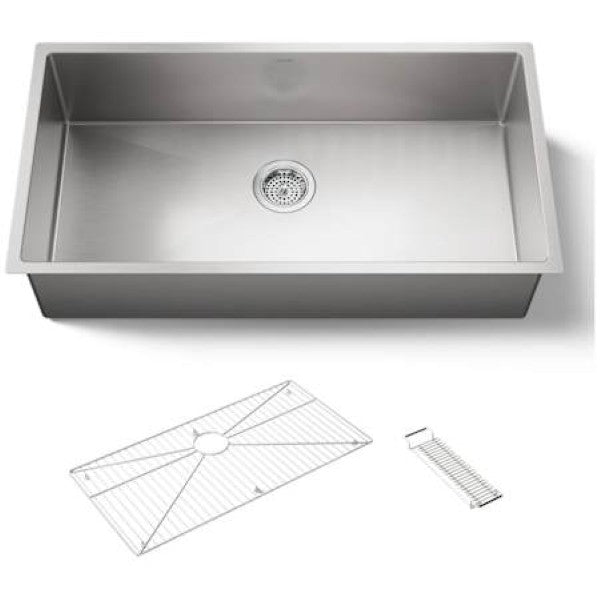 Kohler K-5283-NA Strive 35" Single Basin Undermount 16-Gauge Stainless Steel Kitchen Sink with SilentShield with Accessories Included