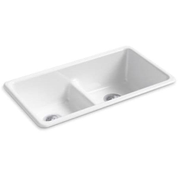 Kohler K-5312-0 Iron-Tones 33" Drop In Smart Divide Double Basin Enameled Cast Iron Kitchen Sink
