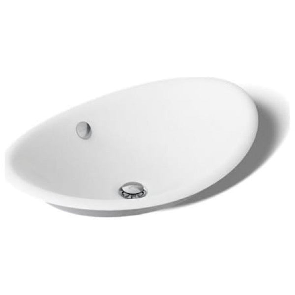 Kohler K-5403-W-0 Iron Plains 20-3-4"L Enameled Cast Iron Wading Pool Oval Bathroom Sink with Overflow and White Painted Underside