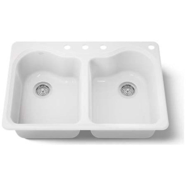 Kohler K-5818-4-0 Hartland 33 Double Basin Top-Mount Enameled Cast-Iron Kitc