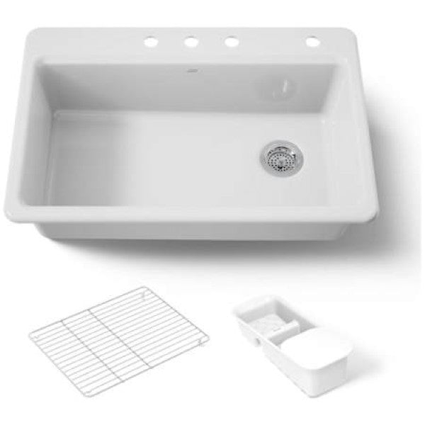 Kohler K-5871-4A2-0 Riverby 33 Single Basin Top-Mount Enameled Cast-Iron K