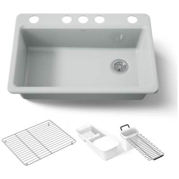 Kohler K-5871-5UA3-95 Riverby 33 Undermount Single Basin Enameled Cast Iron