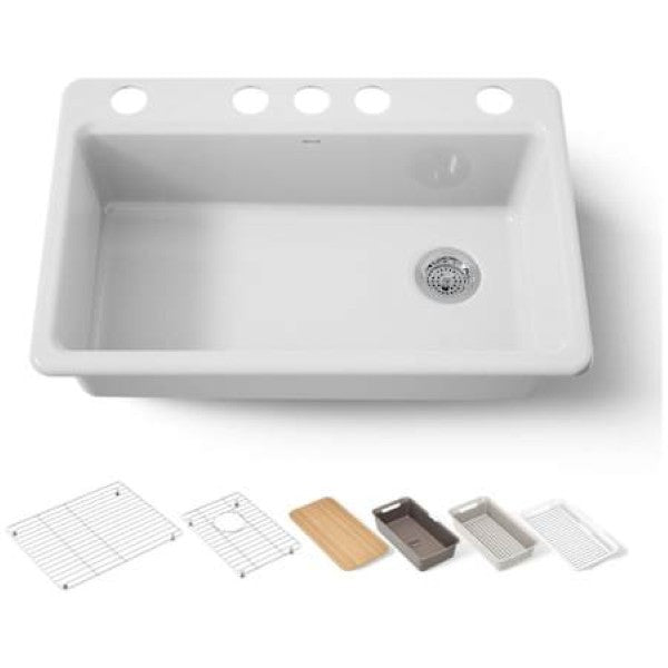Kohler K-5871-5UPC-0 Riverby 33" Undermount Single-Bowl Workstation Kitchen Sink