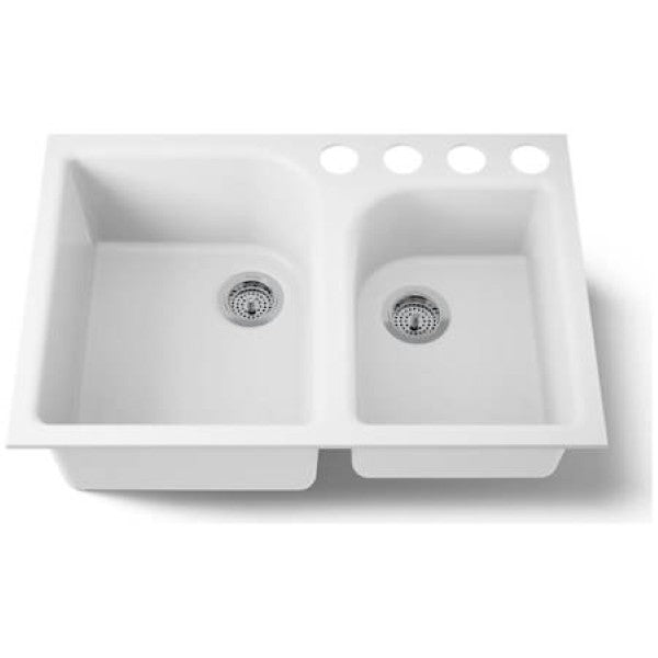 Kohler K-5931-4U-0 Executive Chef 33" Double Basin Under-Mount Enameled Cast-Iron Kitchen Sink