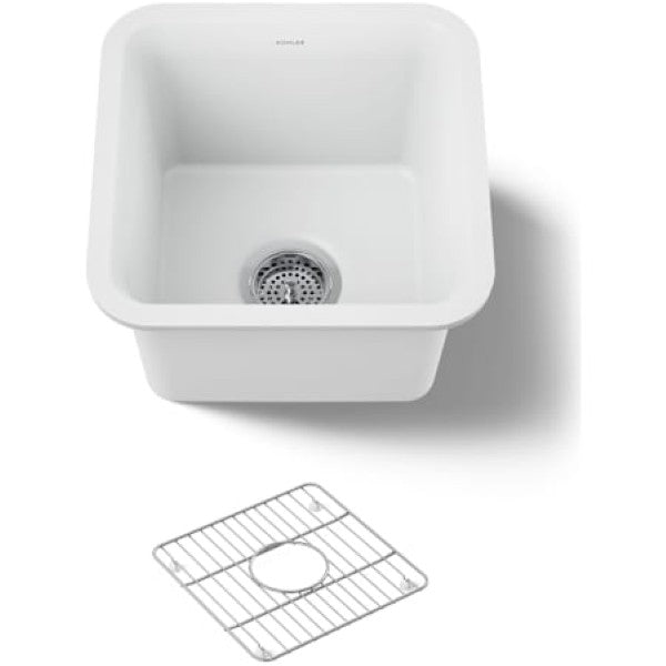 Kohler K-8223-CM6 Cairn 15-1-2" Undermount Single Bowl Stone Neoroc Composite Bar Sink with Bottom Sink Rack