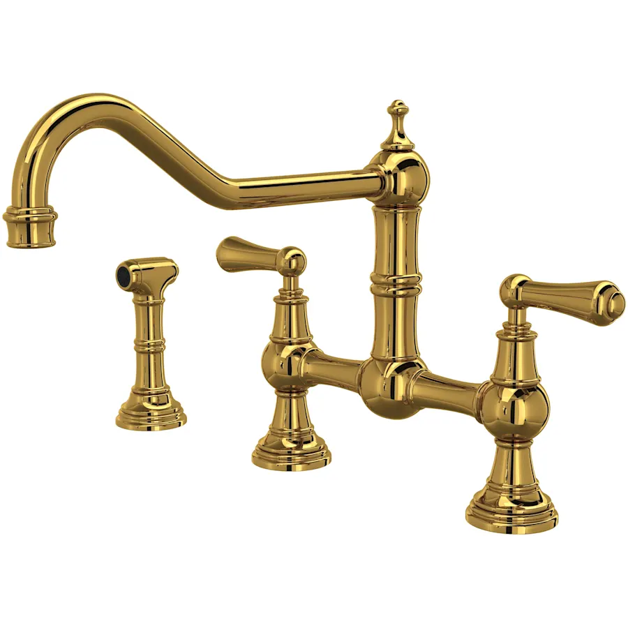 Perrin & Rowe U.4764L-U Bridge Kitchen Faucet With Side Spray UNLACQUERED BRASS