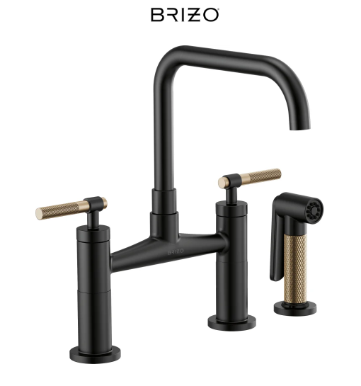Brizo 62553LF-BLGL Double Handle Square Arc Bridge Kitchen Faucet with Knurled H