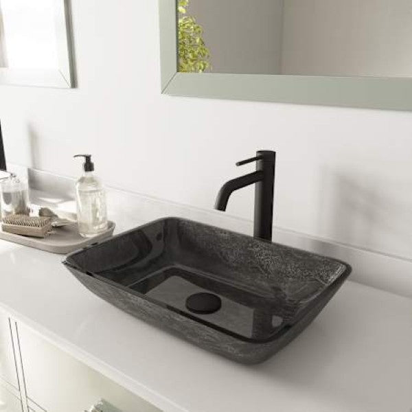 Vigo VGT1416 Donatello 18 Rectangular Glass Vessel Bathroom Sink with 1.2 GP