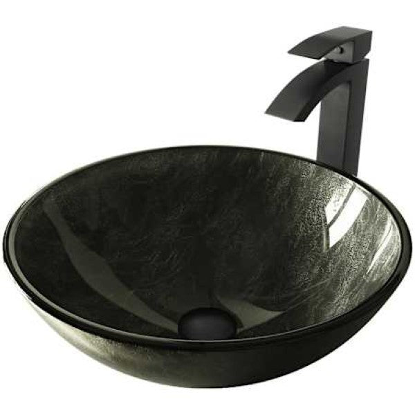 Vigo VGT572 Giovanni 17 Circular Glass Vessel Bathroom Sink with 1.2 GPM 12
