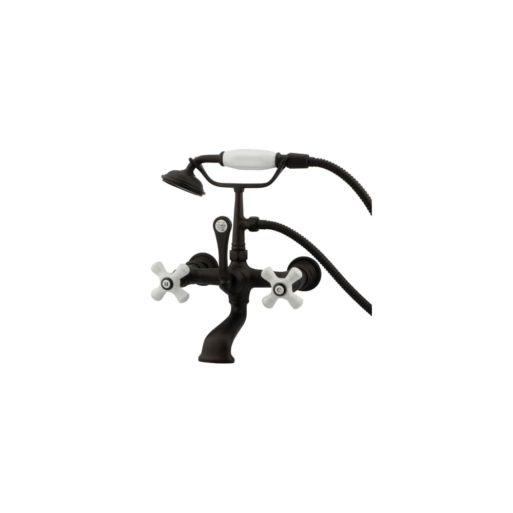 Kingston Brass CC559T5 Vintage Wall Mounted Clawfoot Tub Filler with Personal Hand Shower and Porcelain Cross Handles