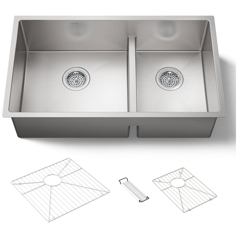 New Kohler K-5284-NA Strive 32" Smart Divide® Under-Mount Large-Medium Double-Bowl Kitchen Sink With Basin Rack
