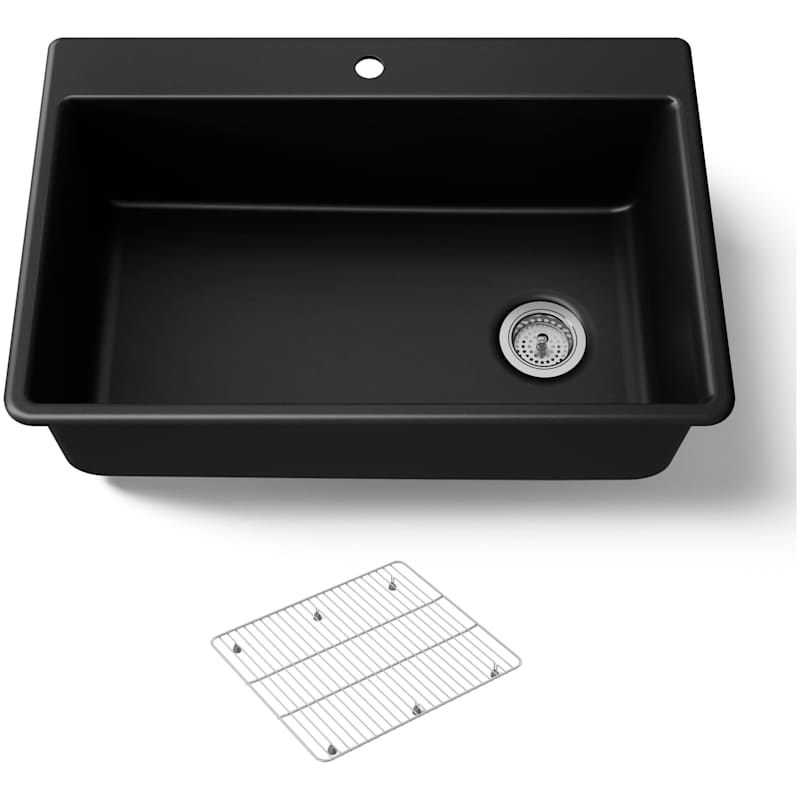 Kohler K-8437-1-CM1 Kennon 33" Top or Undermount Single Bowl Neoroc Granite Composite Kitchen Sink with Bottom Sink Rack