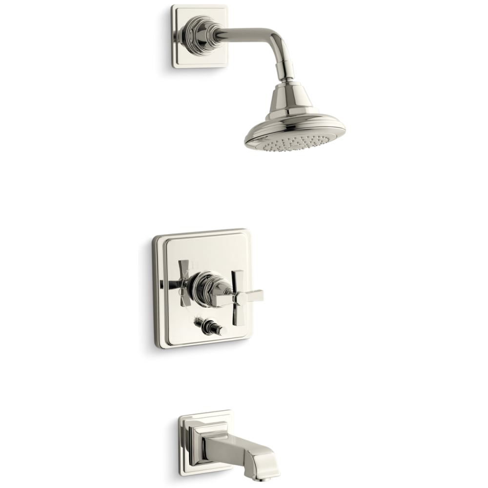 Kohler K-T13133-3A-SN Single Handle RiteTemp Tub and Shower Trim with Single Function Shower Head from the Pinstripe Pure Series